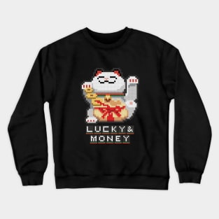 Maneki Neko Lucky & Money Japanese chubby white cat pixel art Crewneck Sweatshirt